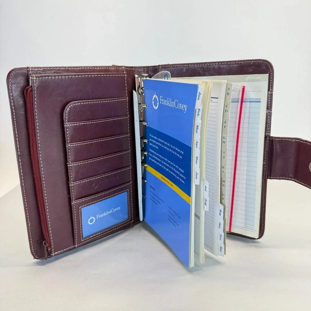 Franklin Covey Leather 7 Ring Planner Classic Size Binder Organizer Snap Closure